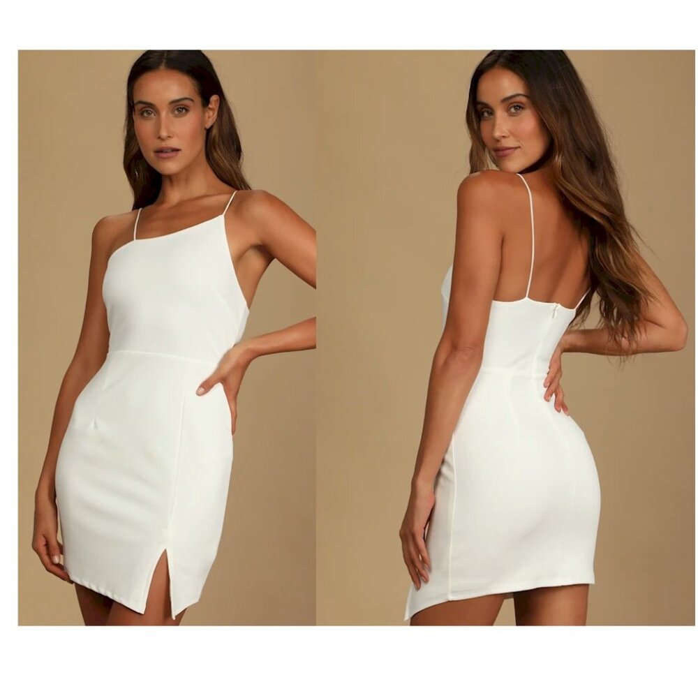 Lulus Party for Two Ivory Asymmetrical Bodycon Mini Dress Size XL NWOT